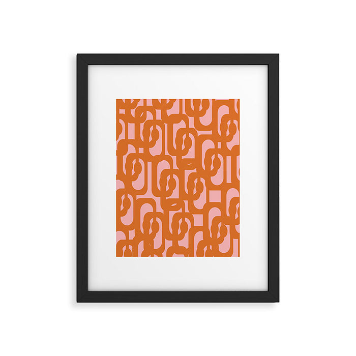 Mod Loops Orange and Pink Abstract Geometric Pattern Framed Art Print Gallery Image 1