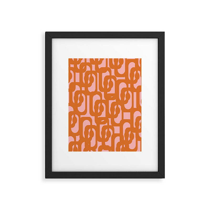 Mod Loops Orange and Pink Abstract Geometric Pattern Framed Art Print Gallery Image 6