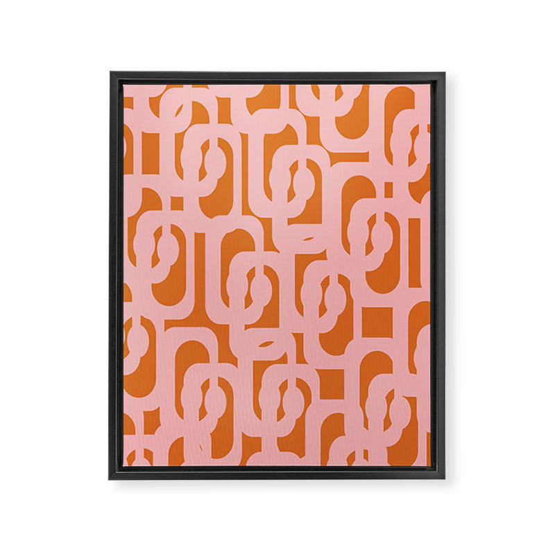 Mod Loops Pink and Orange Abstract Geometric Pattern Framed Canvas Print Gallery Image 8