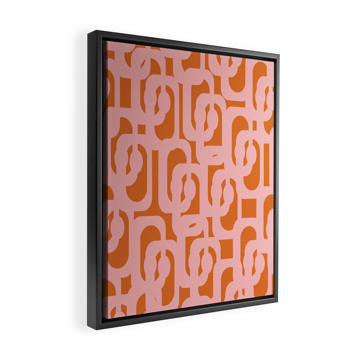 Mod Loops Pink and Orange Abstract Geometric Pattern Framed Canvas Print Gallery Image 2