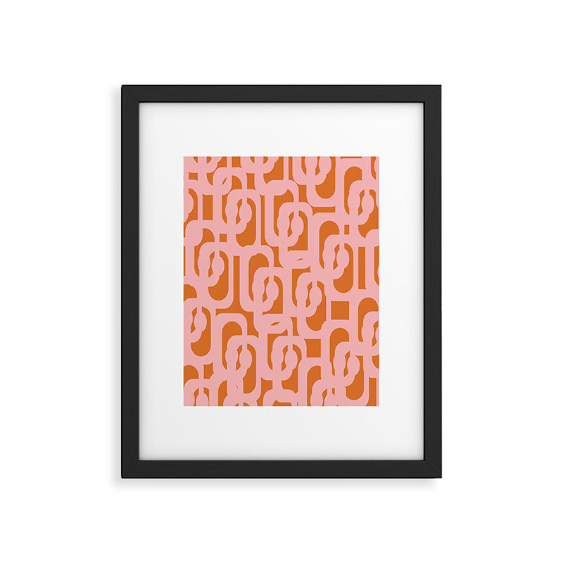 Mod Loops Pink and Orange Abstract Geometric Pattern Framed Art Print Gallery Image 6