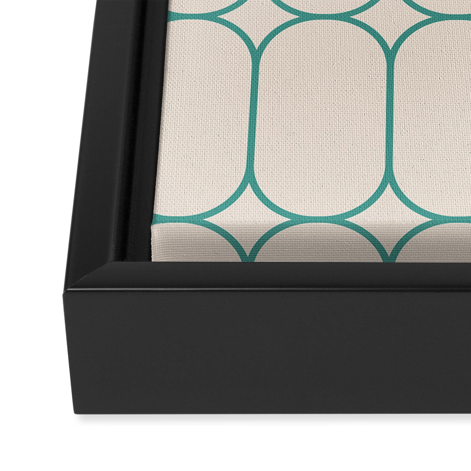 Mod Pods Geometric Pattern in Vintage Beige and Teal Framed Canvas Print Gallery Image 3