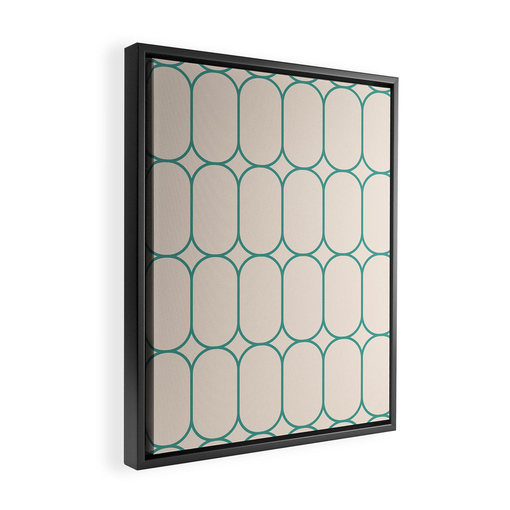Mod Pods Geometric Pattern in Vintage Beige and Teal Framed Canvas Print Gallery Image 2