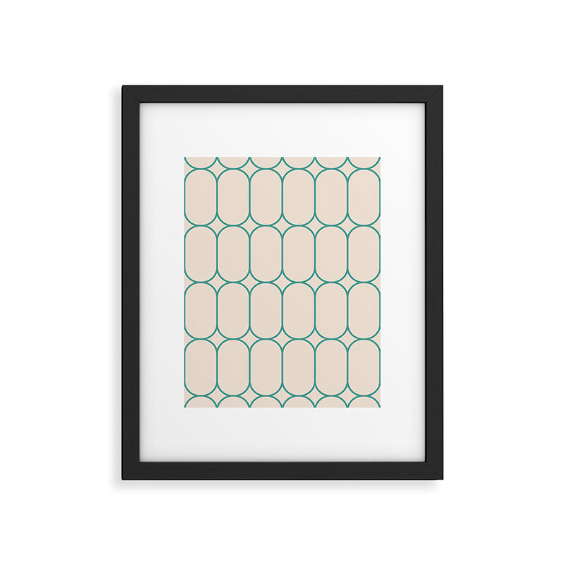 Mod Pods Geometric Pattern in Vintage Beige and Teal Framed Art Print Gallery Image 6
