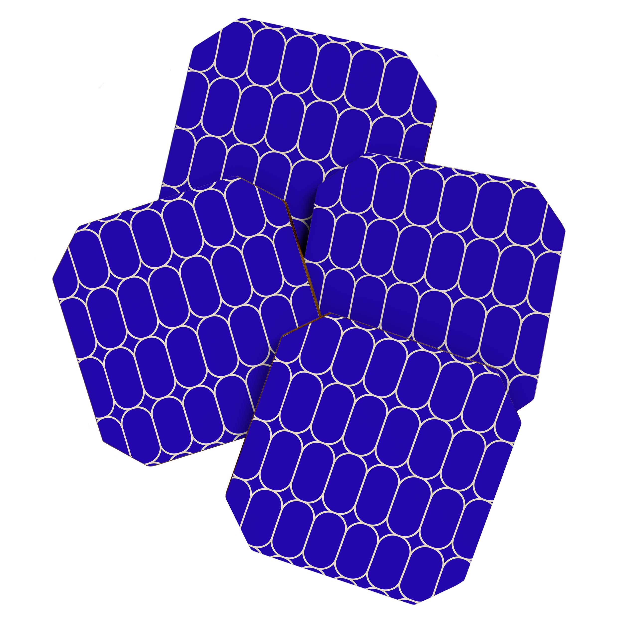 Mod Pods Pattern in Cobalt Blue and Beige Coaster Gallery Image 1