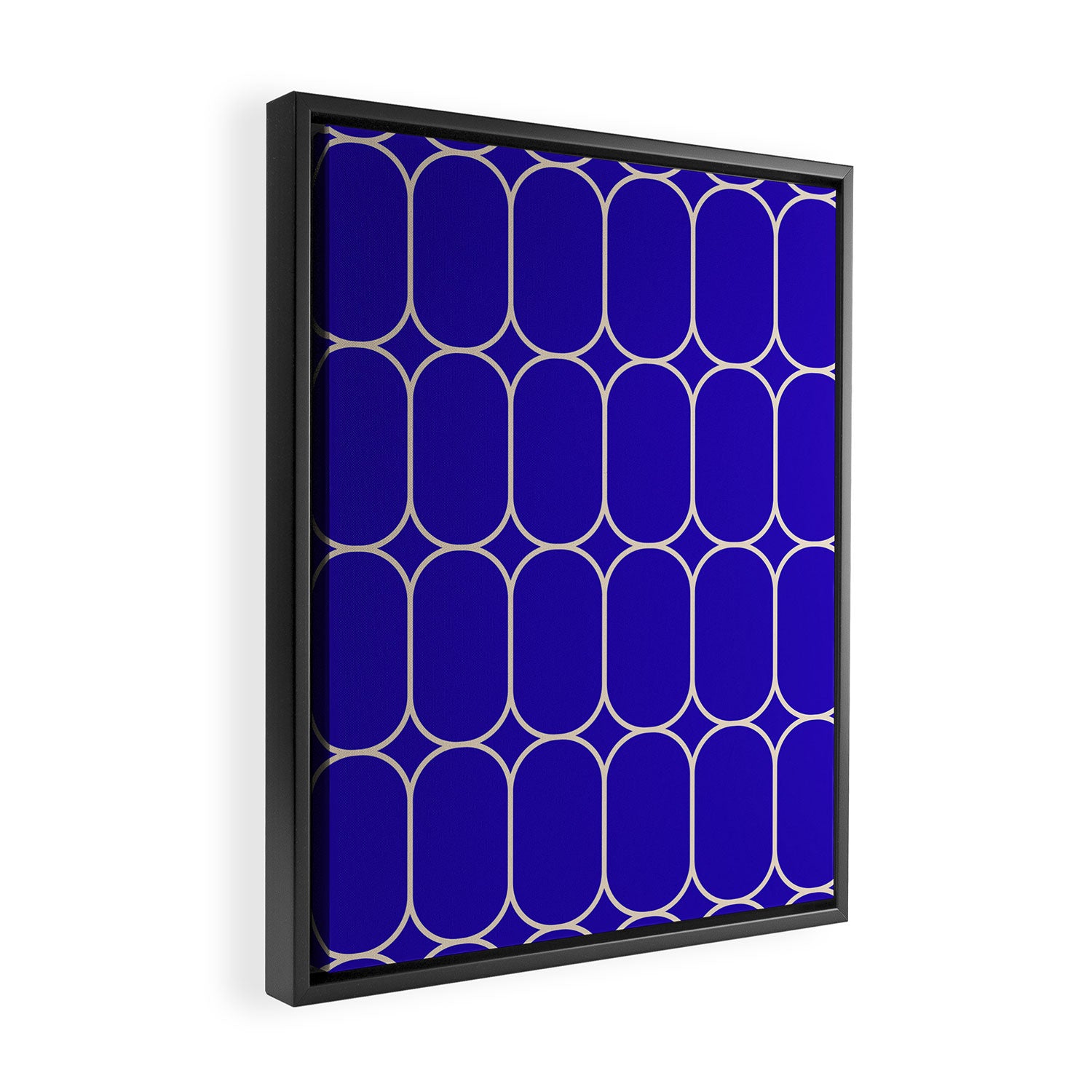 Mod Pods Pattern in Cobalt Blue and Beige Framed Canvas Print Gallery Image 2