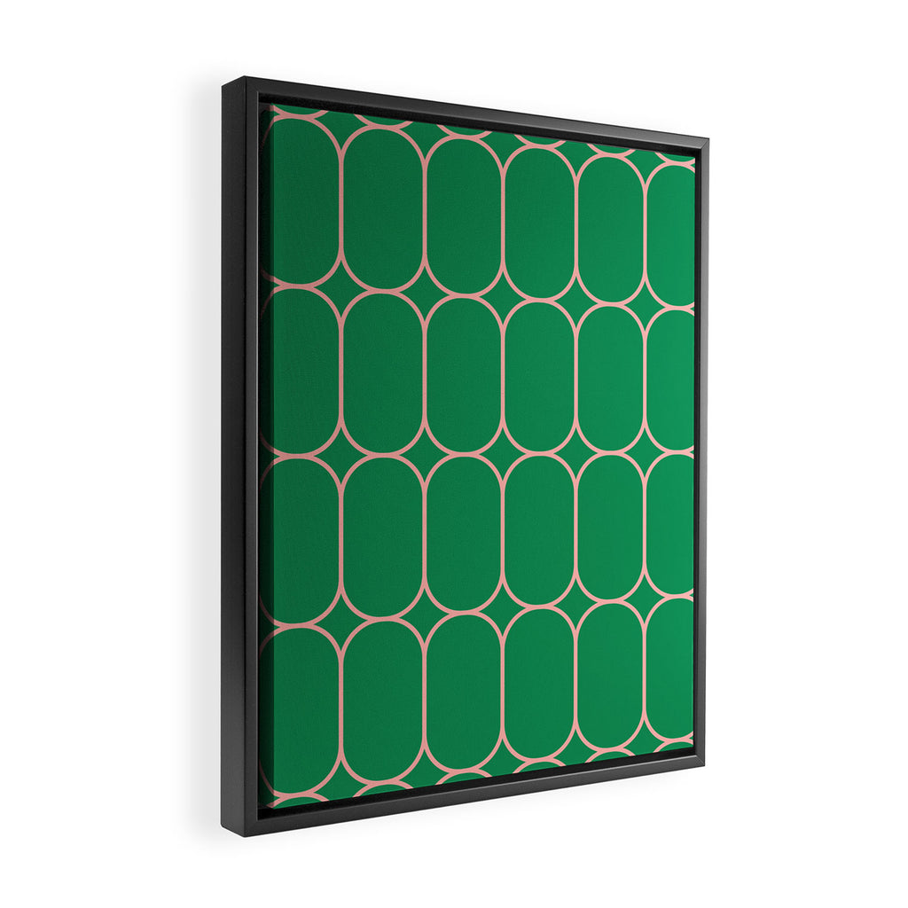 Mod Pods Retro Geometric Pattern in Bright Green and Pink Framed Canvas Print Gallery Image 2
