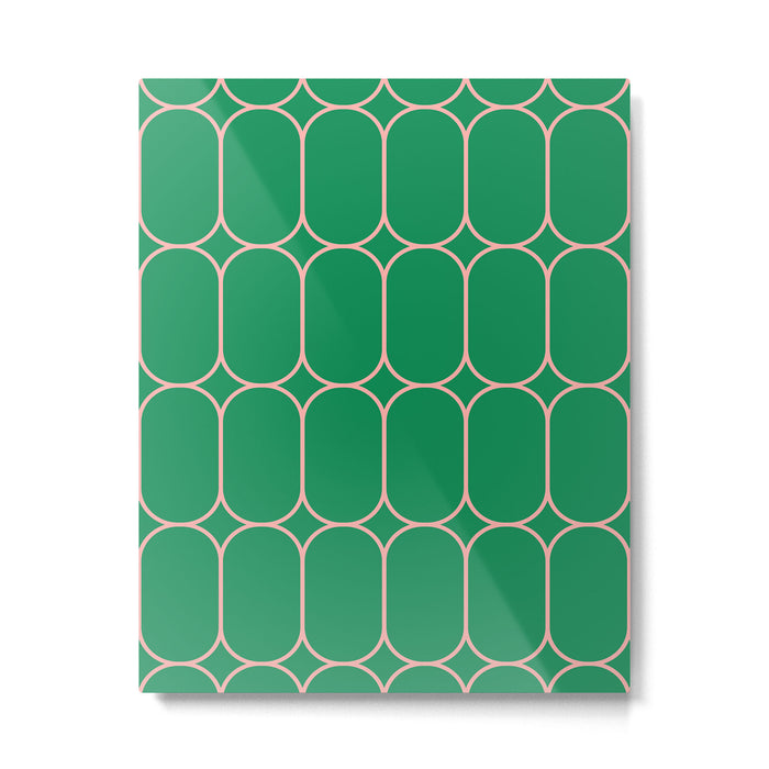 Mod Pods Retro Geometric Pattern in Bright Green and Pink Metal Print Gallery Image 1