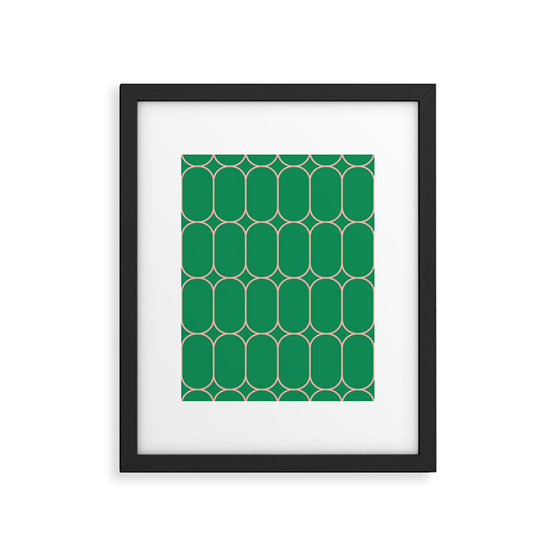 Mod Pods Retro Geometric Pattern in Bright Green and Pink Framed Art Print Gallery Image 6