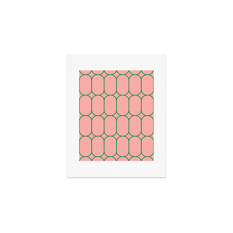 Mod Pods Retro Minimalist Geometric Pattern in Pink and Bright Green Art Print Gallery Image 1