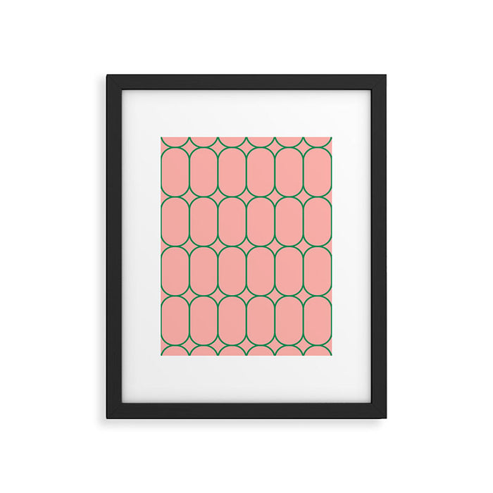 Mod Pods Retro Minimalist Geometric Pattern in Pink and Bright Green Framed Art Print Gallery Image 1