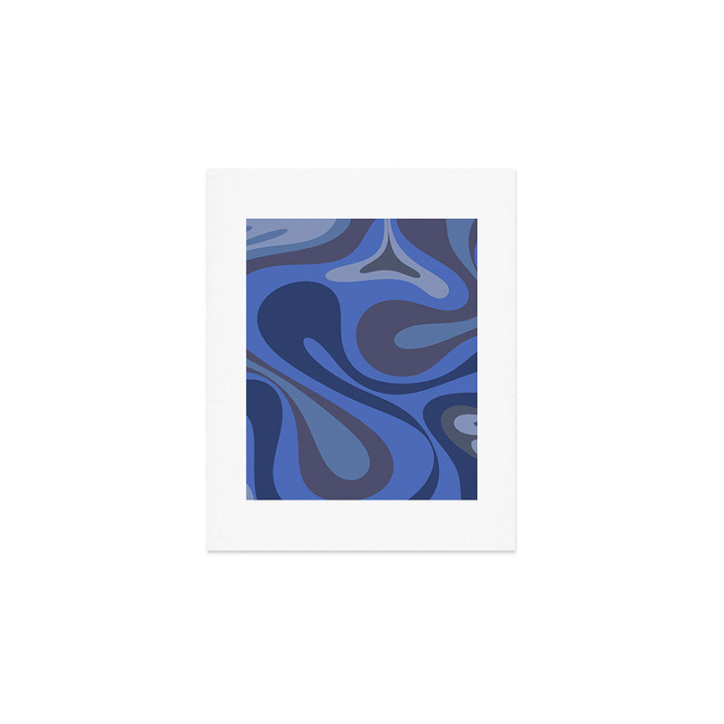 Mod Swirl Retro Abstract Pattern Blues on Blue  Art Print Gallery Image 1