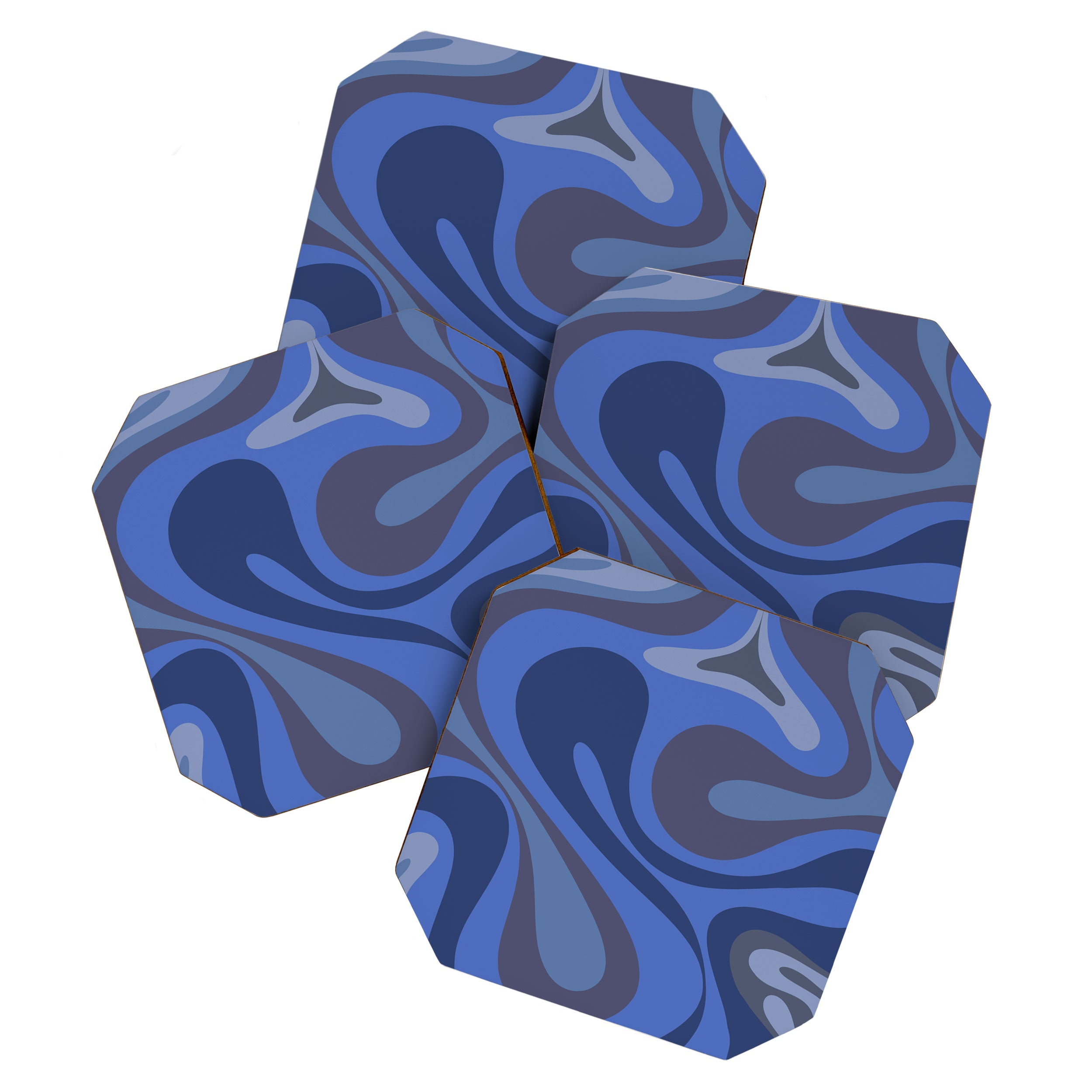 Mod Swirl Retro Abstract Pattern Blues on Blue  Coaster Gallery Image 1