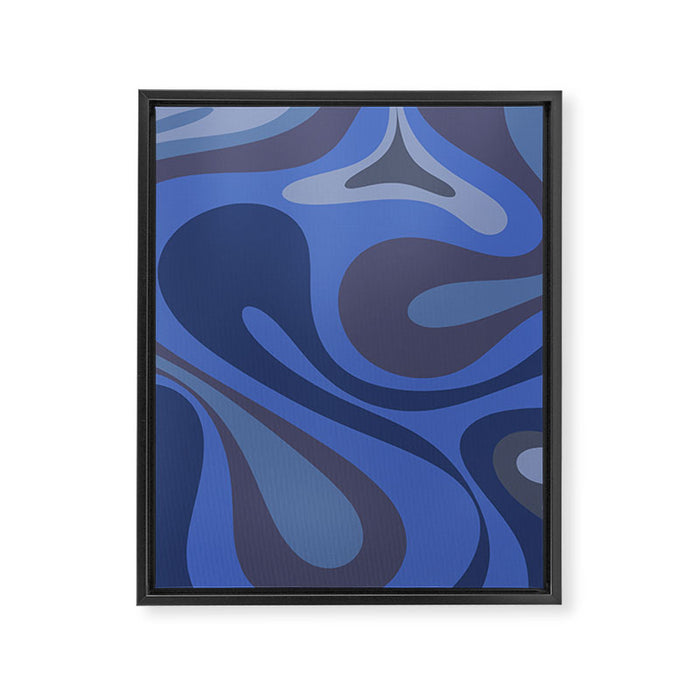 Mod Swirl Retro Abstract Pattern Blues on Blue  Framed Canvas Print Gallery Image 1