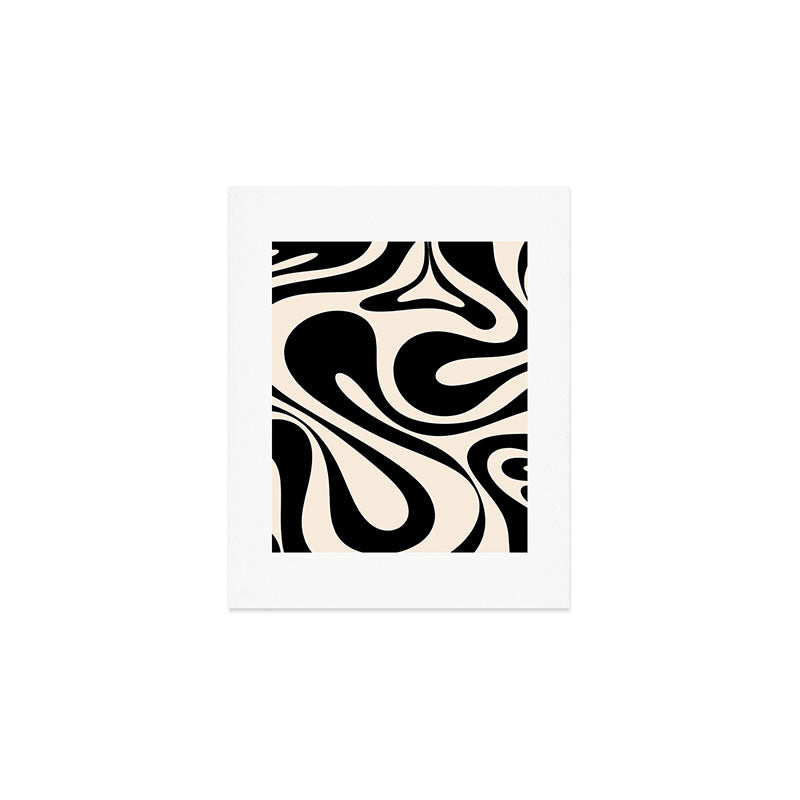 Mod Swirl Retro Abstract Pattern in Black and Almond Cream Art Print Gallery Image 1