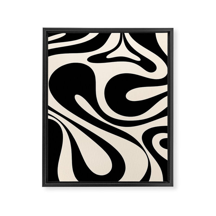 Mod Swirl Retro Abstract Pattern in Black and Almond Cream Framed Canvas Print Gallery Image 1