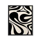 Mod Swirl Retro Abstract Pattern in Black and Almond Cream Framed Canvas Print Gallery Image 8