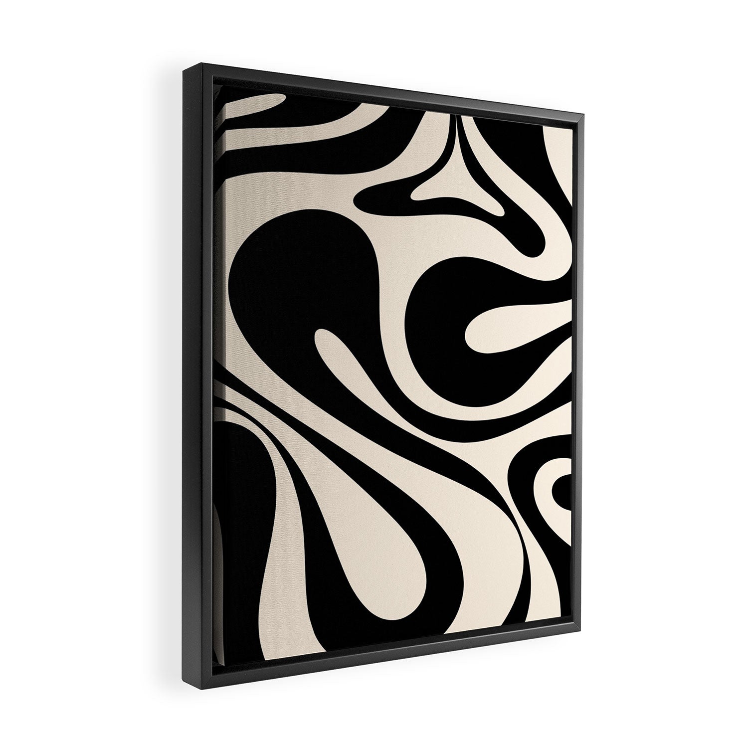 Mod Swirl Retro Abstract Pattern in Black and Almond Cream Framed Canvas Print Gallery Image 2
