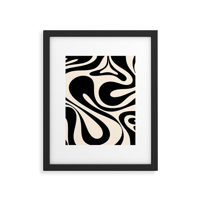 Mod Swirl Retro Abstract Pattern in Black and Almond Cream Framed Art Print Gallery Image 1
