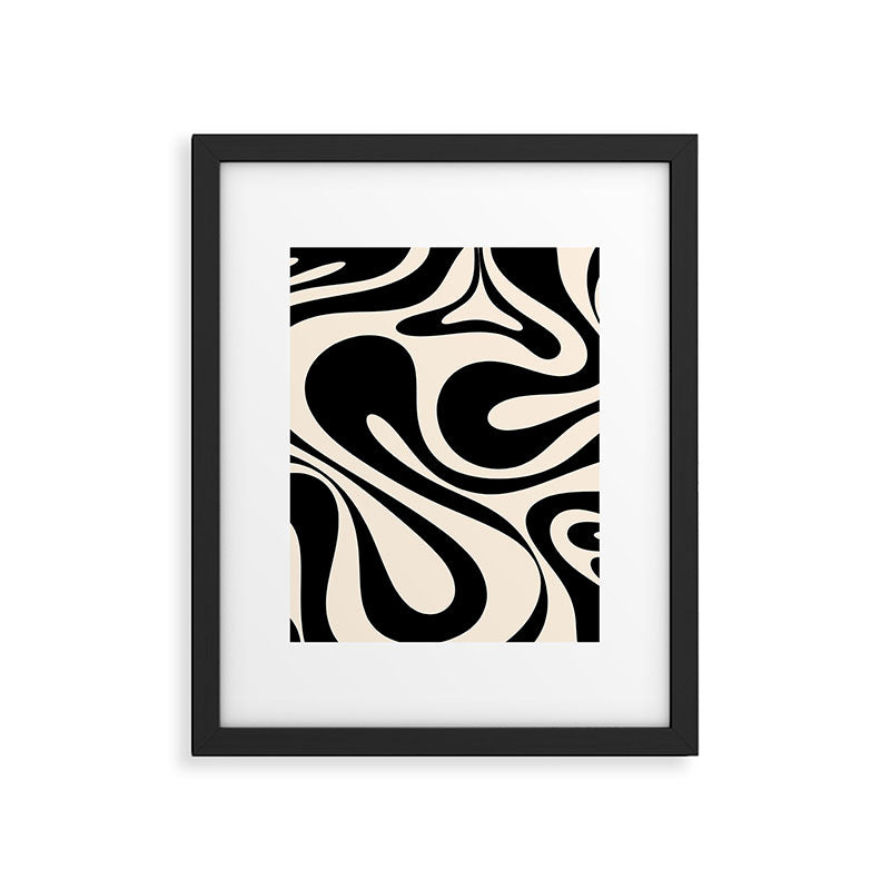 Mod Swirl Retro Abstract Pattern in Black and Almond Cream Framed Art Print Gallery Image 6