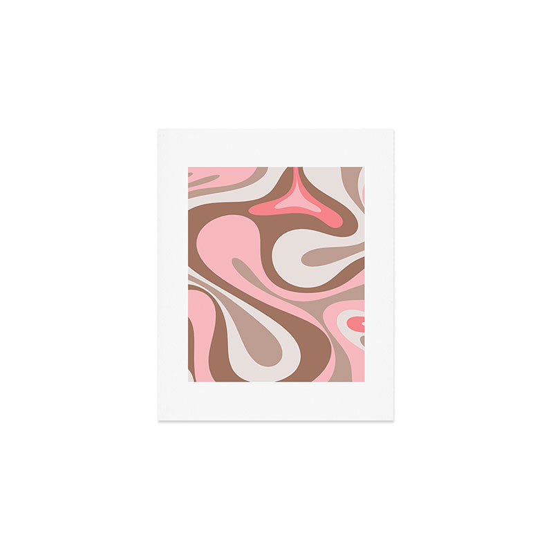 Mod Swirl Retro Abstract Pattern in Mocha Brown and Pink Art Print Gallery Image 1