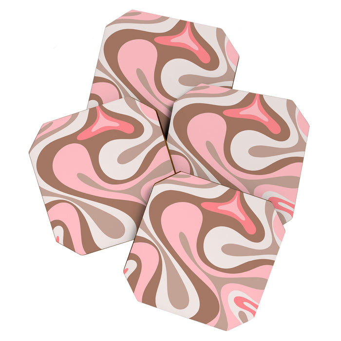 Mod Swirl Retro Abstract Pattern in Mocha Brown and Pink Coaster Gallery Image 1