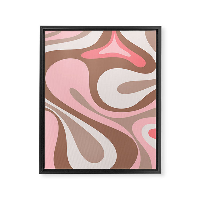 Mod Swirl Retro Abstract Pattern in Mocha Brown and Pink Framed Canvas Print Gallery Image 1