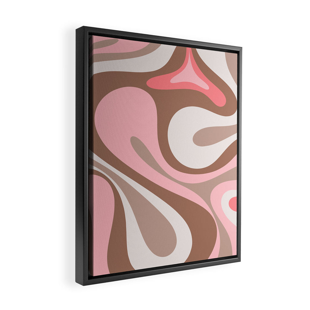 Mod Swirl Retro Abstract Pattern in Mocha Brown and Pink Framed Canvas Print Gallery Image 2