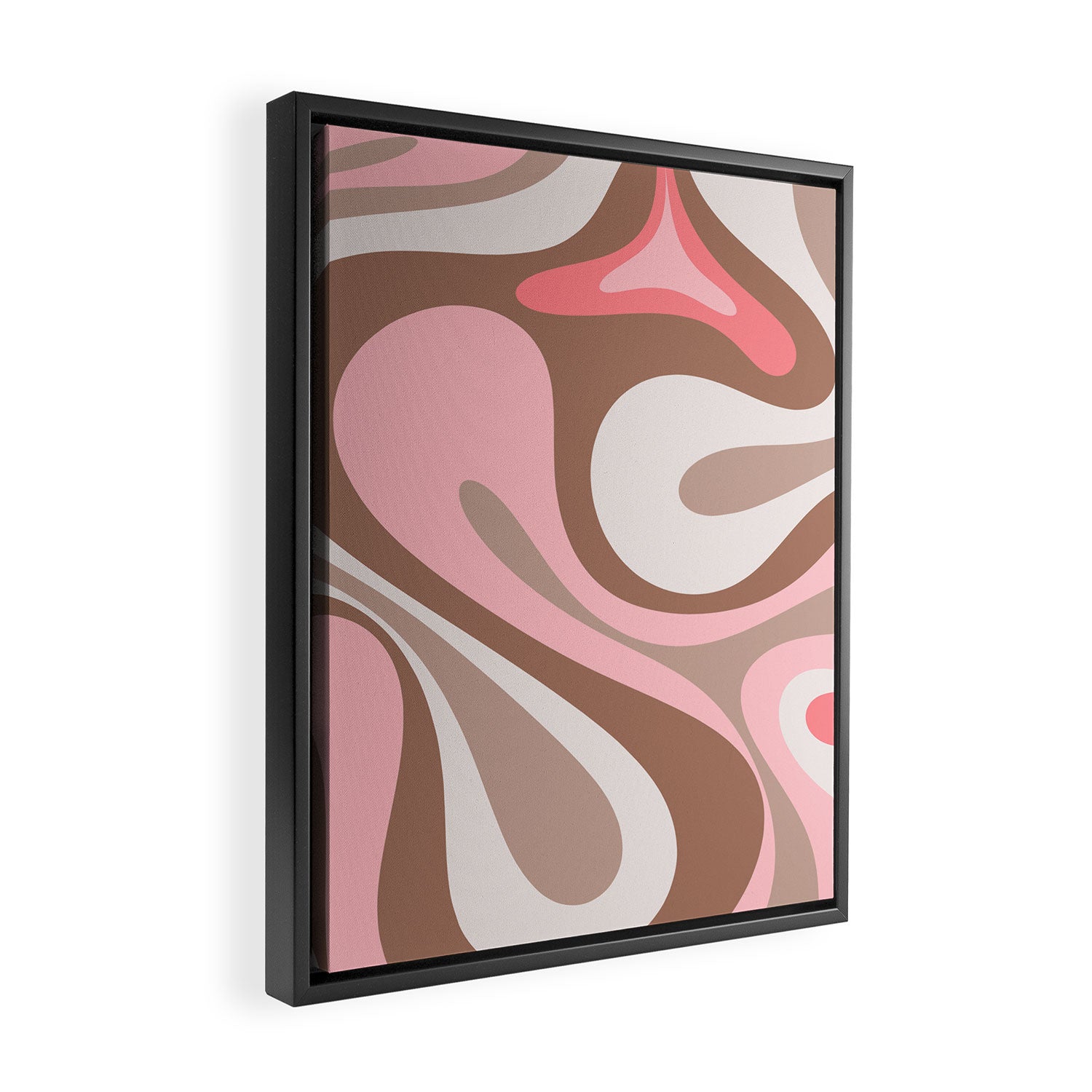 Mod Swirl Retro Abstract Pattern in Mocha Brown and Pink Framed Canvas Print Gallery Image 2