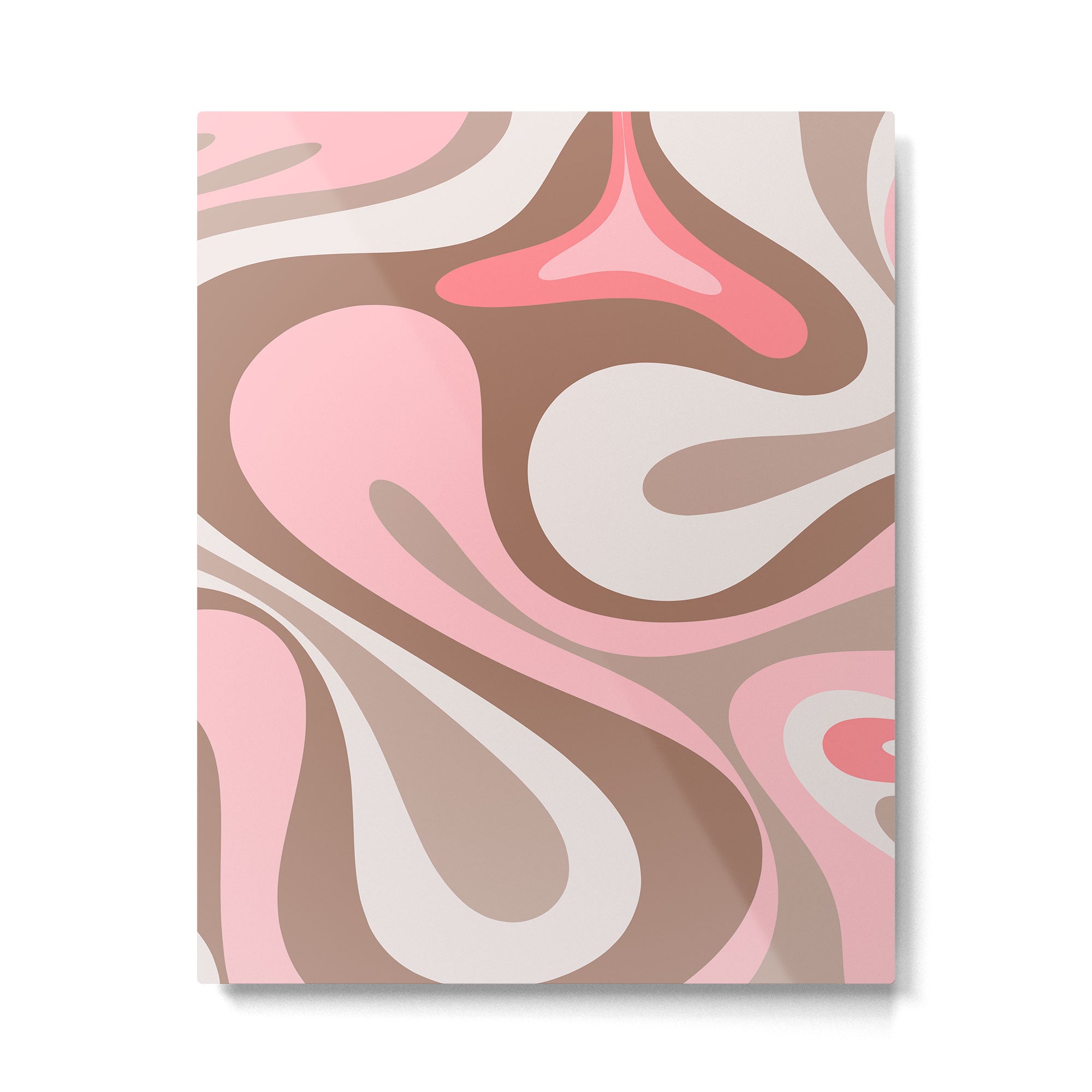 Mod Swirl Retro Abstract Pattern in Mocha Brown and Pink Metal Print Gallery Image 6