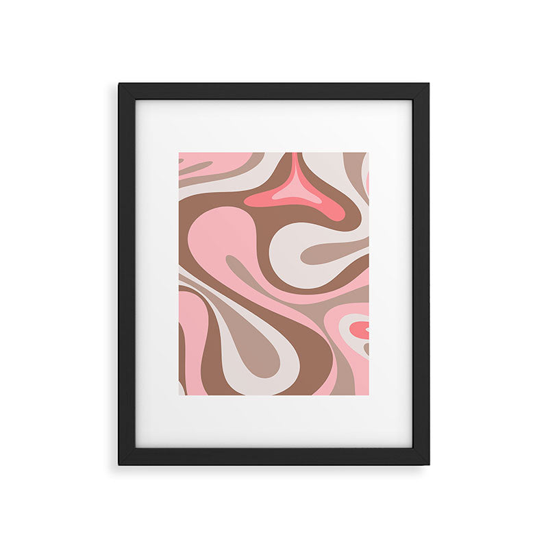 Mod Swirl Retro Abstract Pattern in Mocha Brown and Pink Framed Art Print Gallery Image 6