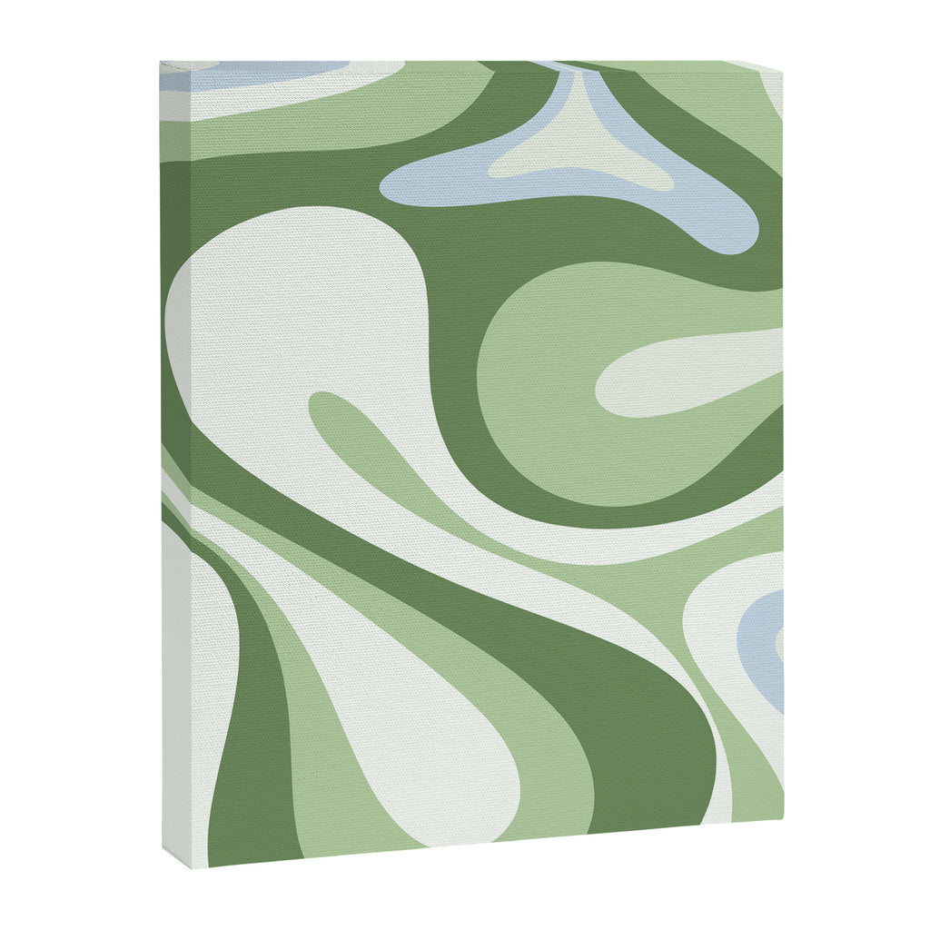 Mod Swirl Retro Abstract Pattern in Olive Sage Green and Light Blue Canvas Print Gallery Image 8