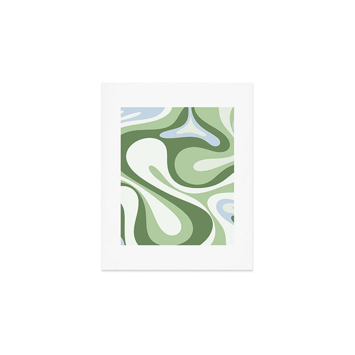 Mod Swirl Retro Abstract Pattern in Olive Sage Green and Light Blue Art Print Gallery Image 1