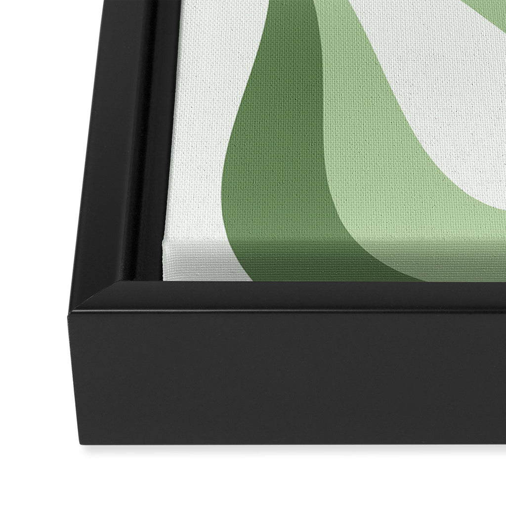 Mod Swirl Retro Abstract Pattern in Olive Sage Green and Light Blue Framed Canvas Print Gallery Image 3