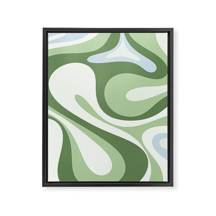 Mod Swirl Retro Abstract Pattern in Olive Sage Green and Light Blue Framed Canvas Print Gallery Image 1