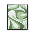 Mod Swirl Retro Abstract Pattern in Olive Sage Green and Light Blue Framed Canvas Print Gallery Image 8