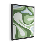 Mod Swirl Retro Abstract Pattern in Olive Sage Green and Light Blue Framed Canvas Print Gallery Image 2