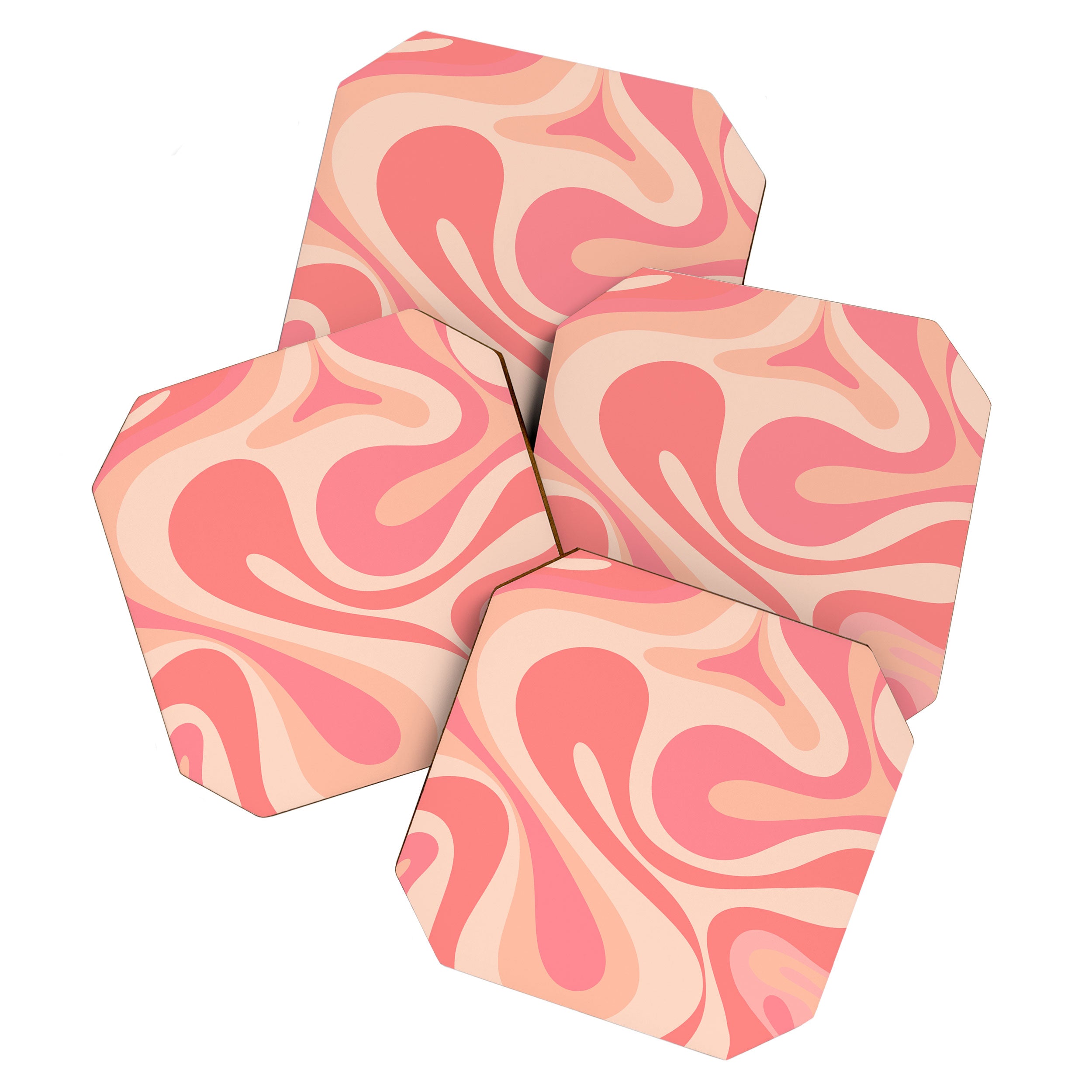 Mod Swirl Retro Abstract Pattern in Pink and Blush Coaster Gallery Image 1