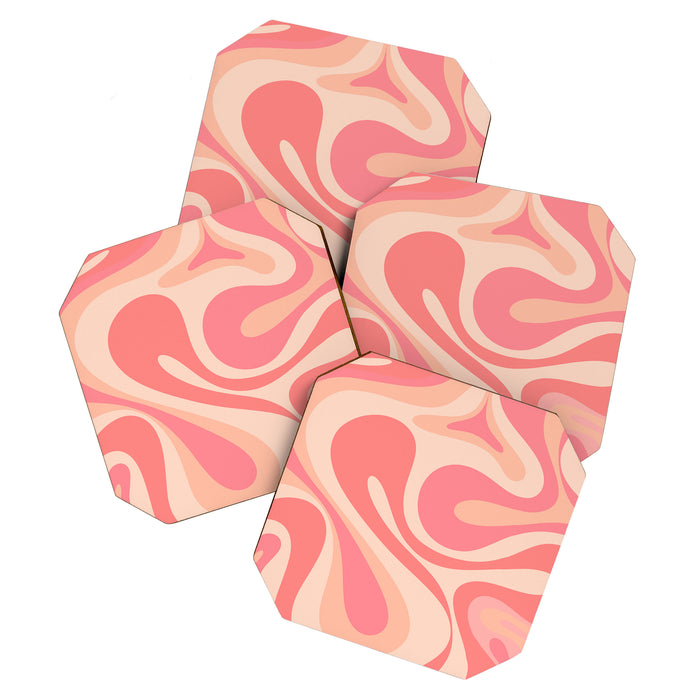 Mod Swirl Retro Abstract Pattern in Pink and Blush Coaster Gallery Image 1