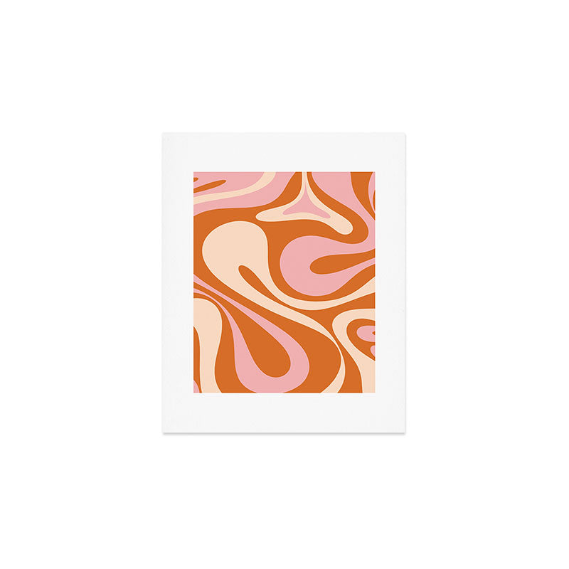 Mod Swirl Retro Abstract Pattern Orange Pink Cream Art Print Gallery Image 1