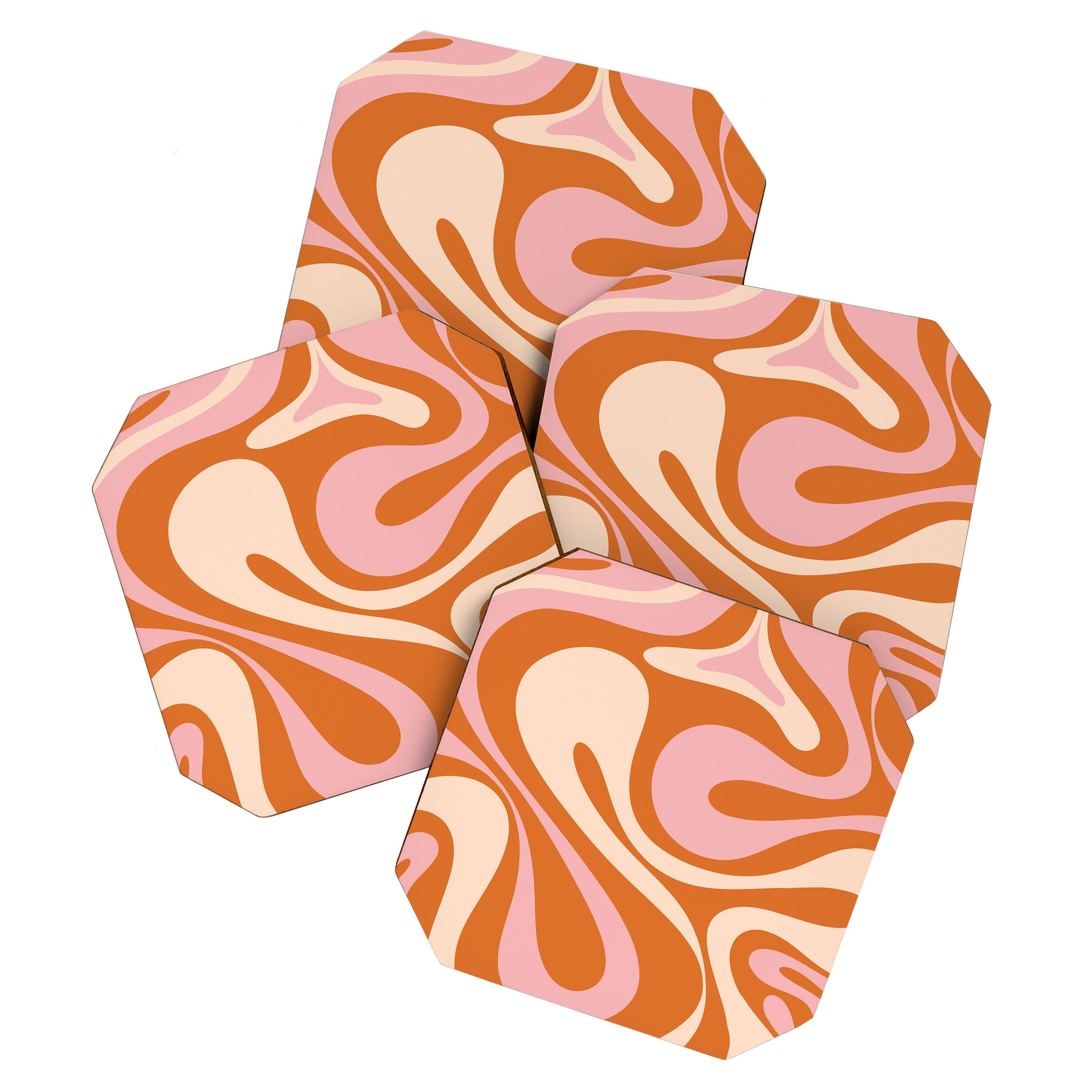 Mod Swirl Retro Abstract Pattern Orange Pink Cream Coaster Gallery Image 1