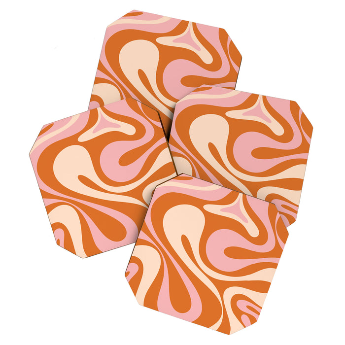 Mod Swirl Retro Abstract Pattern Orange Pink Cream Coaster Gallery Image 1