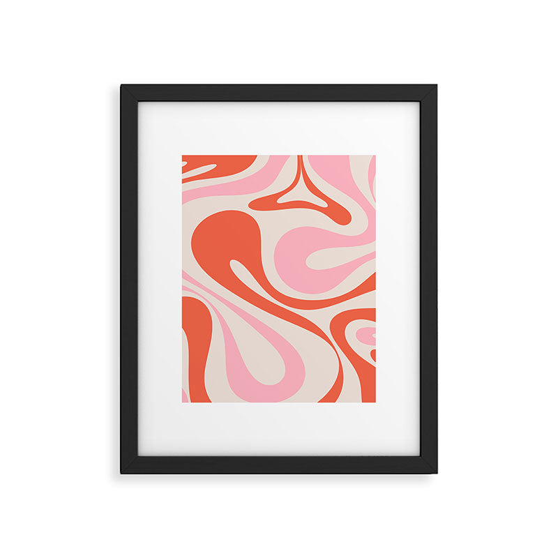 Mod Swirl Retro Abstract Pattern Pink and Orange Framed Art Print Gallery Image 6