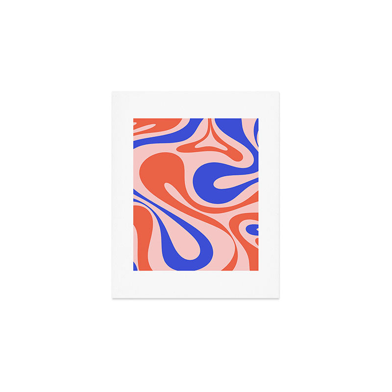 Mod Swirl Retro Abstract Pattern Pink Orange Bright Blue Art Print Gallery Image 1