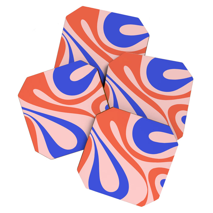 Mod Swirl Retro Abstract Pattern Pink Orange Bright Blue Coaster Gallery Image 1