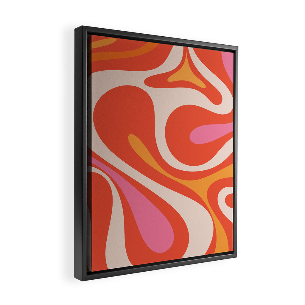 Mod Swirl Retro Modern Abstract Pattern Bright Pink Orange Beige Framed Canvas Print Gallery Image 2
