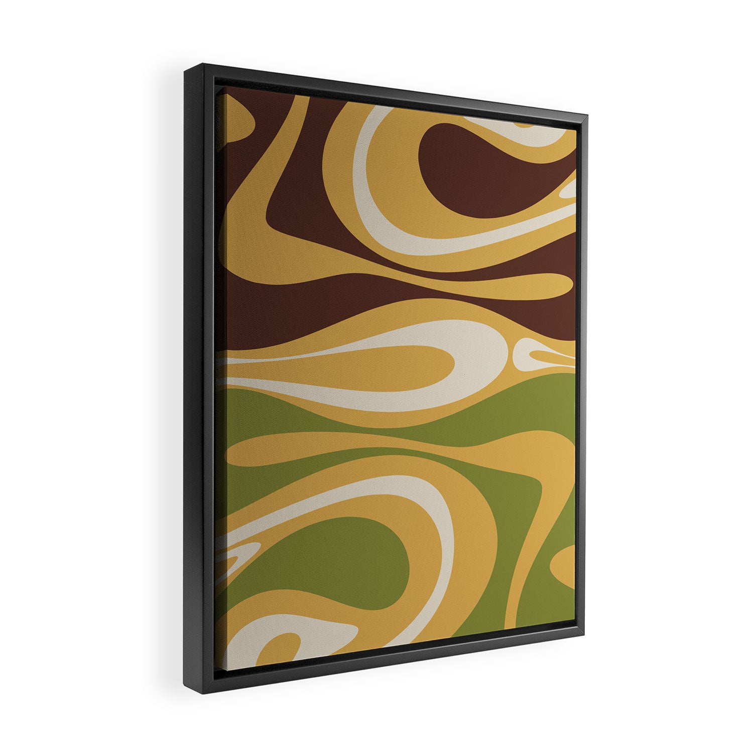 Mod Thang Retro Modern Abstract Pattern in 70s Avocado Green Brown Mustard Framed Canvas Print Gallery Image 2