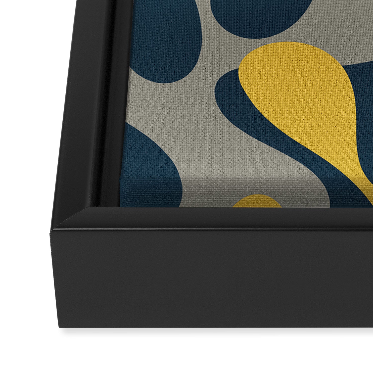 Modern Abstract Codium Pattern Mustard Navy Blue Gray Framed Canvas Print Gallery Image 3