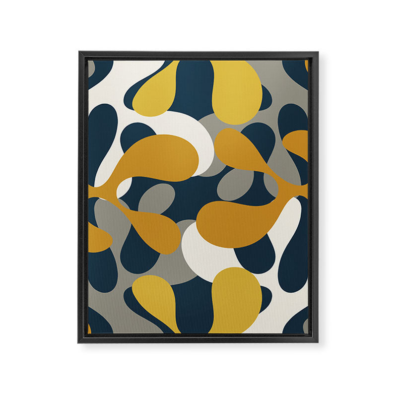 Modern Abstract Codium Pattern Mustard Navy Blue Gray Framed Canvas Print Gallery Image 6