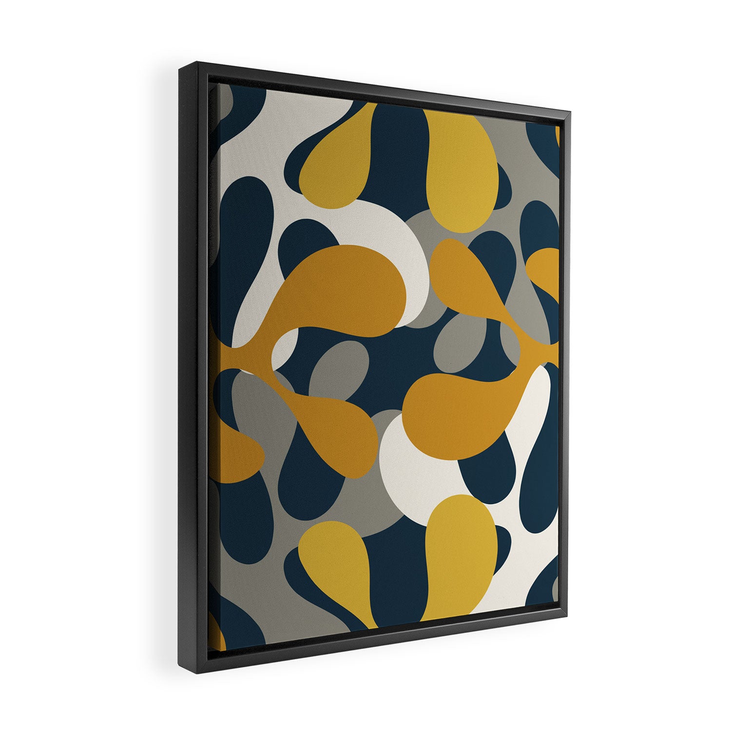 Modern Abstract Codium Pattern Mustard Navy Blue Gray Framed Canvas Print Gallery Image 2